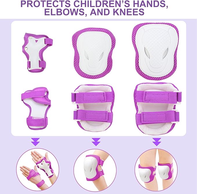 KAMUGO Kids Bike Helmet Set, Toddler Helmet for Ages 2-8 Boys Girls with Sports Protective Gear Set Knee Elbow Wrist Pads for Skateboard Cycling Scooter Rollerblading