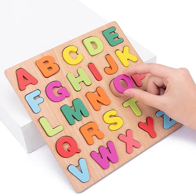 Wooden Puzzles for Toddlers, 2pack Alphabet Shape Puzzles for Kids Wooden Montessori Toddler Wooden Alphabet Number Shape for Kids 3 Years Old Boys & Girls