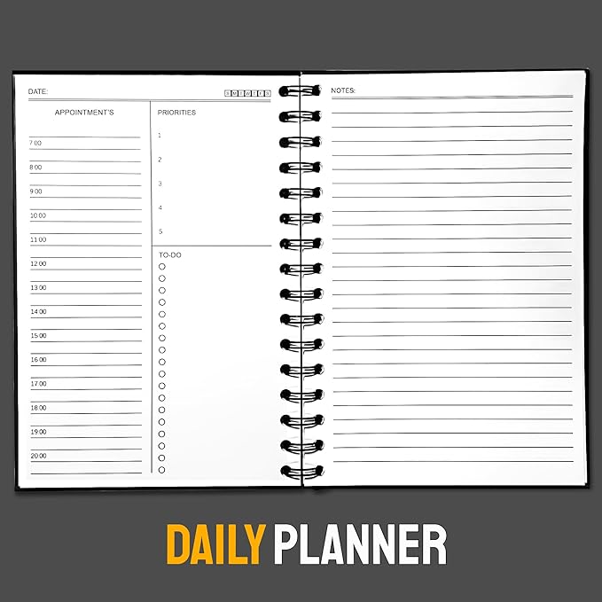 Undated Daily Planner Notebook With Hourly Schedule - Hardcover Appointment Day to do List Notebook for Women & Men - A5 Spiral Green