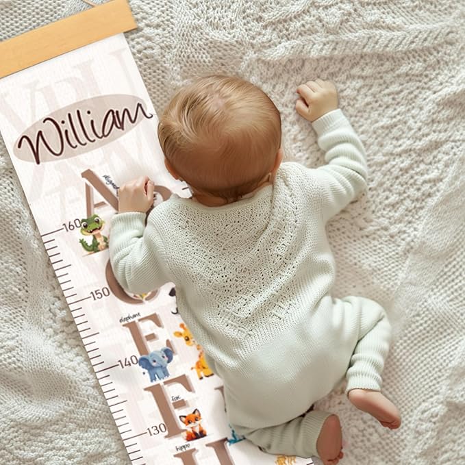 Customize Name Growth Chart Wall, Cute Letters Canvas Height Chart for Kids, Height Indicator Tape Ruler Growth Chart Decor, Toddler Room Decoration, Baby Measuring Board