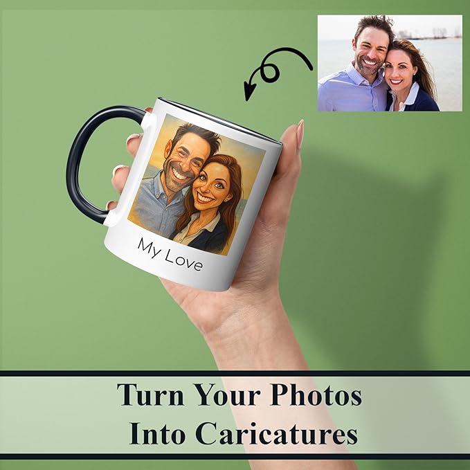 Personalized Coffee Mug, Custom Photo Caricature Gift, Funny Customized Coffee Gift for Men & Women, Custom Mugs with Pictures, Pink 11oz Customized Ceramic Tea Cup