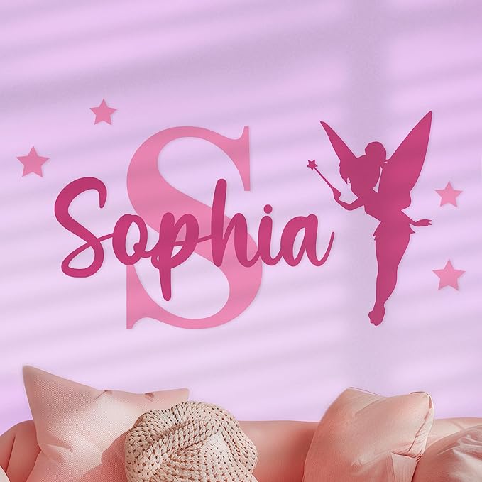 CRYPTONITE Personalized Name & Initial Tinkerbell Vinyl Wall Decals - Baby Girl Bedroom Decor - Fairy & Princess Wall Decals (A. Tinkerbell)