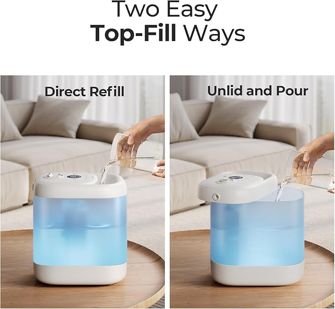 Homvana Humidifiers for Bedroom, 5L Super Easy to Clean Top Fill Auto Adapt Cool Mist Humidifier for Bedroom Plants Baby Kids for Home (Never Leaking Design), Quiet 40H Runtime, Essential Oil Diffuser