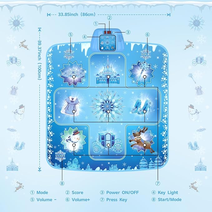 GirlsHome Dance Mat - Frozen Toys for Girls Electronic Dance Pad with 5 Game Modes, Built-in Music, Touch Sensitive Light Up LED Kids Musical Mat, Christmas & Birthday Gift for Girls 3-13