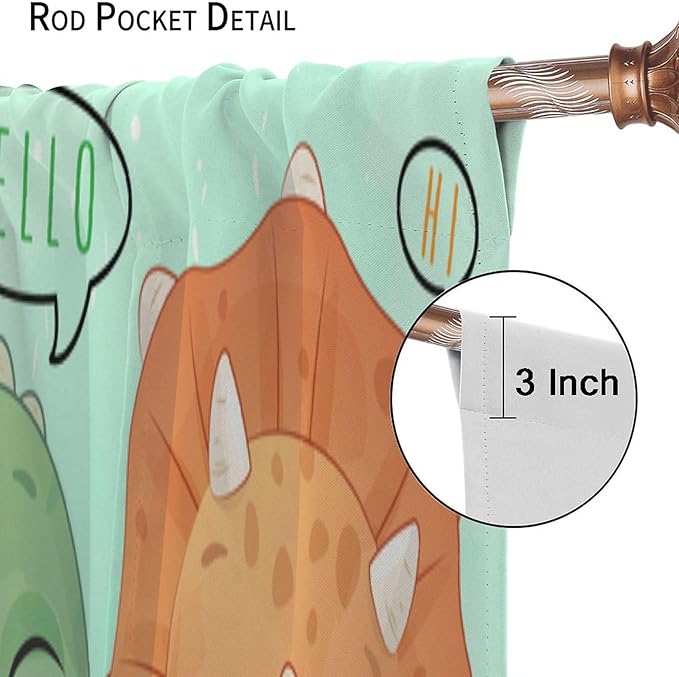 Kids Dinosaur Curtains for Boys Girls Bedroom Decor Cartoon Dino Colorful Cute Funny Animal Printed Blackout Rod Pocket Window Drapes for Baby Nursery Playroom Living Room W21xL63in 2 Panels