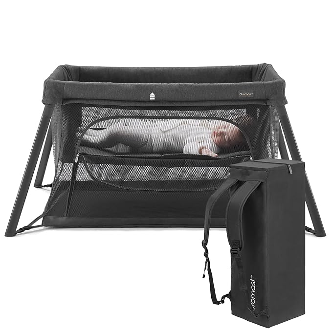 2 in 1 Portable Travel Crib for Toddler, Foldable Crib for Baby, Lightweight Playpen Collapsible Playard with Soft Mattress, Easy to Carry Baby Travel Bed for Outdoor, Indoor (Black)