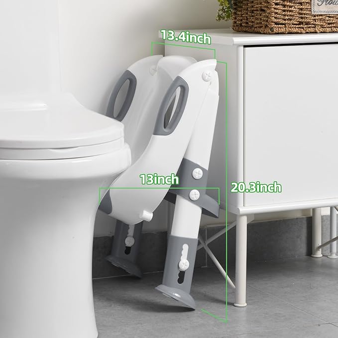 Potty Training Seat with Step Stool Ladder, SKYROKU Potty Training Toilet for Kids Boys Girls Toddlers - Comfortable Safe Potty Seat with Anti-Slip Pads Ladder Grey