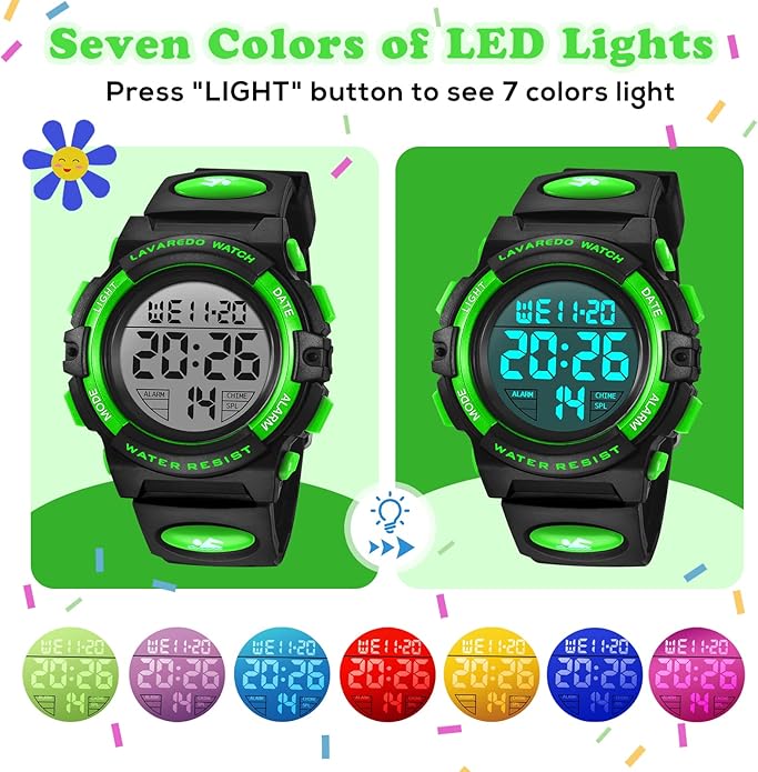 Kids Watch,Boys Watch for 3-15 Year Old Boys,Digital Sport Outdoor Multifunctional Chronograph LED 50 M Waterproof Alarm Calendar Analog Watch for Children with Silicone Band,Kids Gift