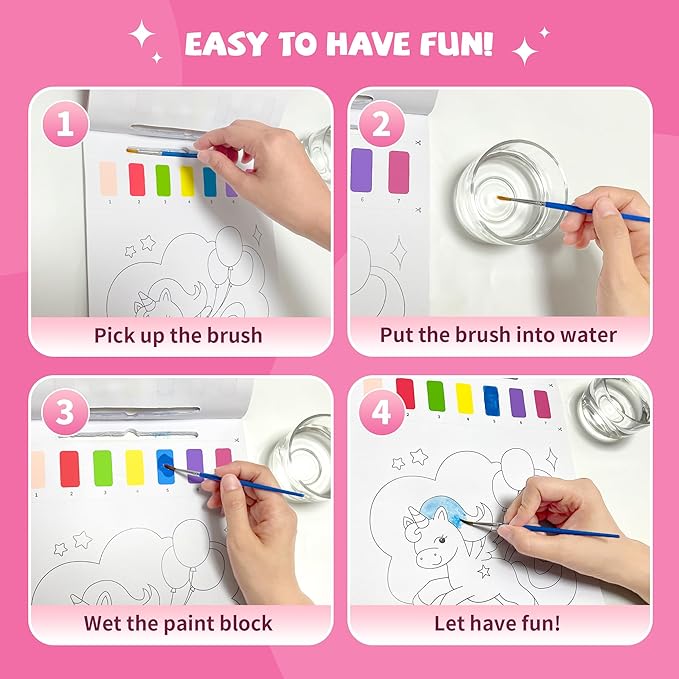 Paint with Water Books for Kids, Mermaid Watercolor Paint Book Set for Kids,Toddlers Water Color Coloring Painting Drawing Set,Mess Free Toys Gifts for Girls Age 3 4 5 6 7 8