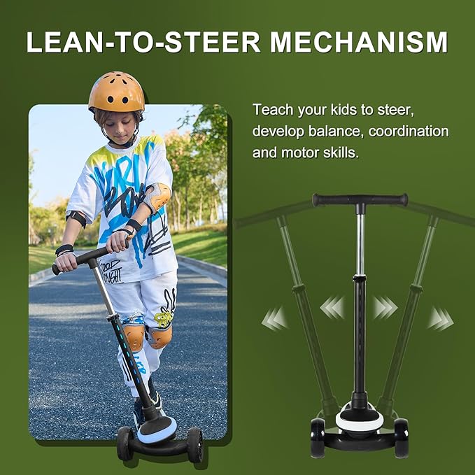 3-Wheel Light-Up Kids Scooter, 20 Different Light Patterns,Three Adjustable Heights,Lean to Steer, Balance Scooter for Ages 3-8