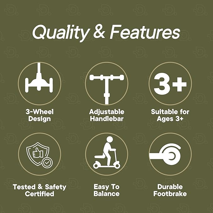 Army 3 Wheel Scooter with Seat for Kids – Light-Up LED Wheels, Adjustable Handlebar and Seat, Smooth PU Wheels, Wide Anti-Slip Deck, Rear Foot Brake – Toddler Outdoor Toys for Ages 2+