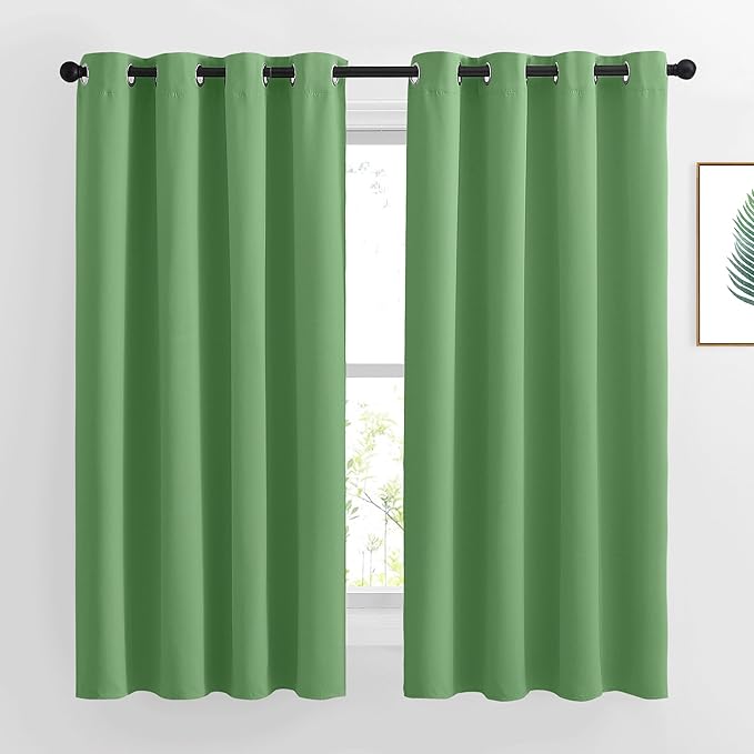 NICETOWN Insulated Blackout Curtains and Drapes - Microfiber Energy Saving Thermal Insulated Solid Grommet Blackout Draperies for Kitchen (1 Pair, 52 inches by 54 Inch, Forest Green)