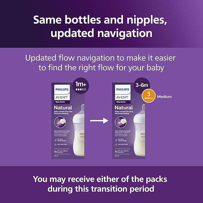 Philips Avent Natural Baby Bottles with Natural Response Nipples (Medium Flow, Flow 3), 9oz, Pink, 4-Pack, SCY903/14