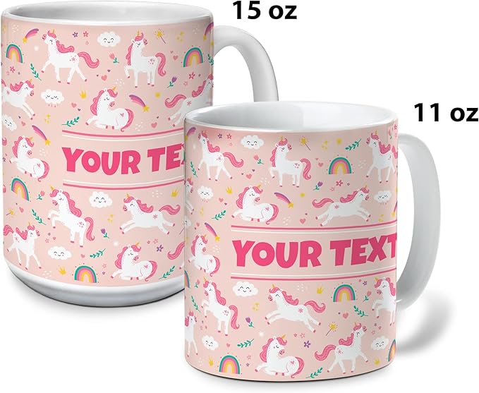 Personalized Mug for Kids - Pink Unicorn - Custom Name/Text, Ceramic Hot Chocolate/Cocoa/Coffee Cup for Girls, Birthday/Christmas/Holiday Gift - 15 oz, White Handle