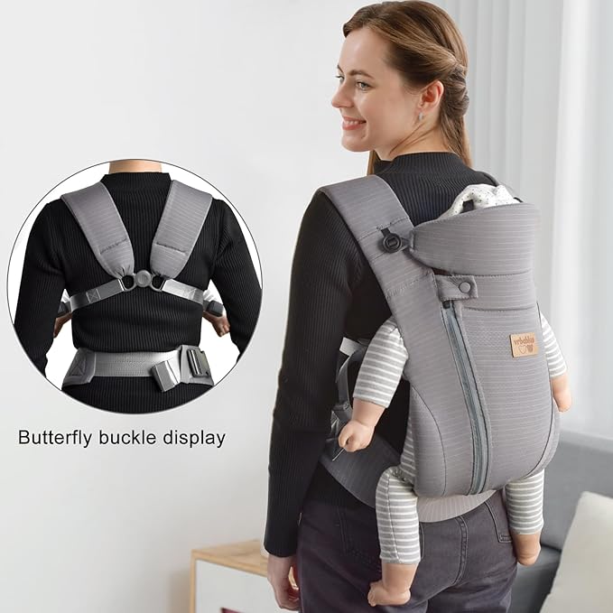 New Upgrade Ergonomic Baby Carrier Newborn Toddler Wrap Carrier,Hands Free Baby Sitting Sling,Breathable,Perfect for Infants/Chest Sling for Babies Shower Gift (Striped Dark Grey, Upgrade-with Belt)