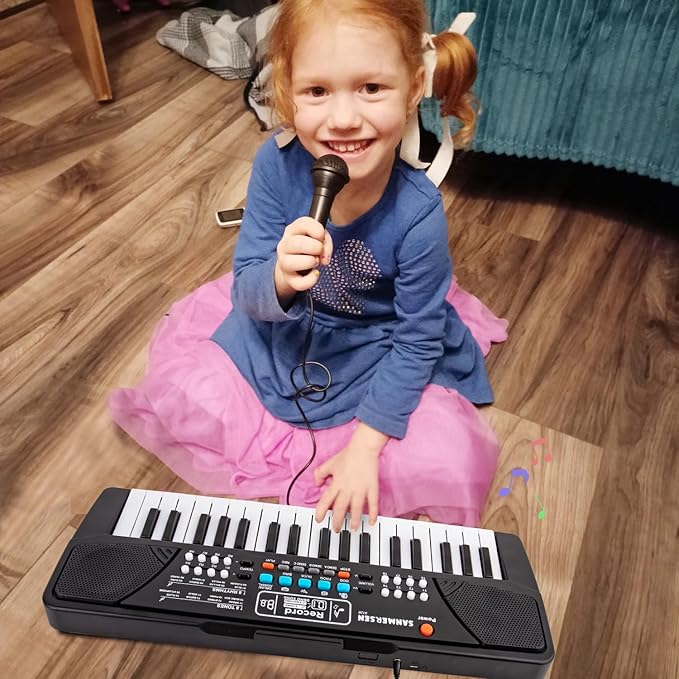 M SANMERSEN Kids Piano Keyboard, Piano for Kids with Microphone Portable Electronic Keyboards for Beginners 37 Keys Musical Toy for 3/4/5/6 Year Old Girls Boys