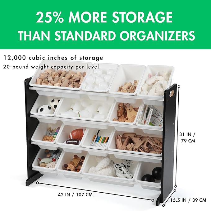 Humble Crew Supersized Toy Storage Organizer with 16 Removable Bins, Black/White – Large Toy Storage for Toddlers Ideal for Kids' Rooms, Playrooms, and Nurseries - Modern Toy Bins for Kids