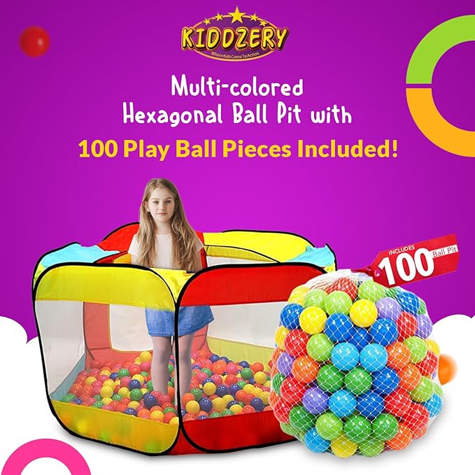 Kids Play Tent with 100 Balls – Extra Large 56″x50″ Pop-Up Ball Pit – Indoor/Outdoor Playhouse with Mesh Windows & Carry Bag