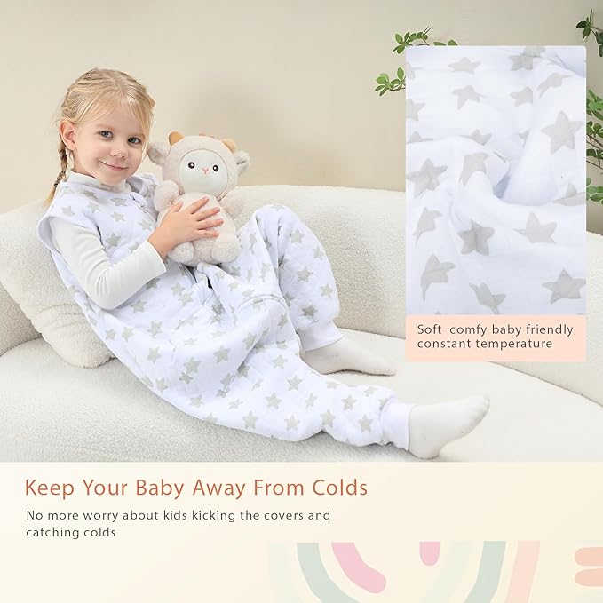 Baby Toddler Sleep Sack with Feet 2.5 TOG Winter, Wearable Blanket with Legs, Toddler Sleeping Sack Long Sleeve (Greystar, 3T-5T)