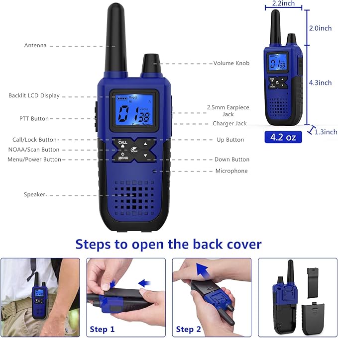 Walkie Talkies for Adults Long Range Rechargeable with NOAA Weather Alert, Multi-Purpose 2 Way Radios 4 Pack for Team Work Seniors Care Kids Adventure Family Camping Hiking Skiing Cruise