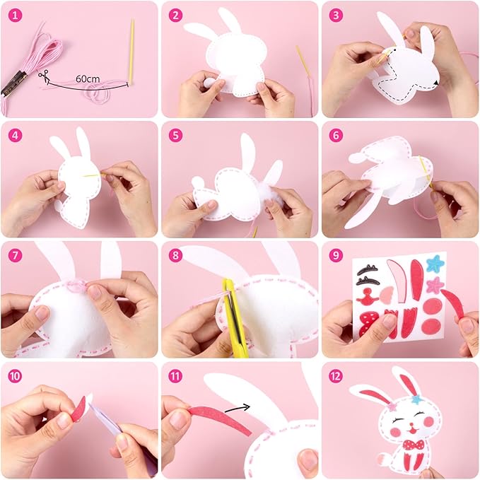 Funtopia Sewing Kit for Kids, 10 Easy DIY Projects of Stuffed Animal with Guiding Book, Beginners Sewing Toys and Birthday Gift for Girls Boys, Felt Arts and Crafts for Kids Ages 5-8 8-12