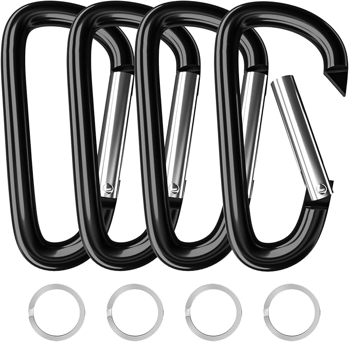 sprookber 4" & 5" Extra Large Aluminum Carabiner D Ring, Caribeener Clips, Spring Snap Hook for Keychain Clip, Set of 4