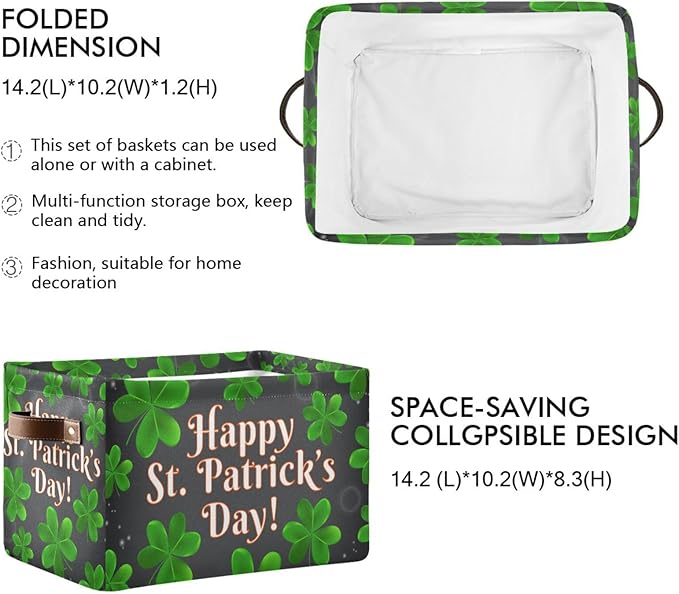 Storage Basket Happy St Patrick's Day Cube Storage Bins Organizer Bag Collapsible Closet Shelf Baskets with handle for Baby Cloth Pet Toy Book 14.2×10.2×8.3 IN