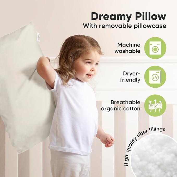 KeaBabies Toddler Pillow with Pillowcase, Jumbo 14X20 - Soft Organic Cotton Toddler Pillows for Sleeping - Machine Washable - Perfect for Travel, Toddler Bed Set (Clay)