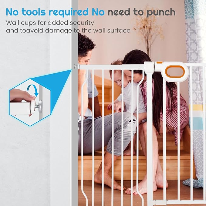 Stair Baby Gate 57-66 Inch, Extra Wide Safety Gate for Baby Pet Adjustable Dog Gates Indoor Extra Wide Gates Pressure Mounted for Toddler Pet for House Stairway Doorway White (30.5'' Tall)