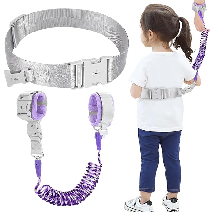 Accmor Toddler Leash with Reflective Baby Anti Lost Wrist Link, 2 in 1 Kids Walking Harnesses Belt Leashes with Key Lock for Girls Age 1-4, Keep Child Close Rope Tether for Outdoor Travel Purple