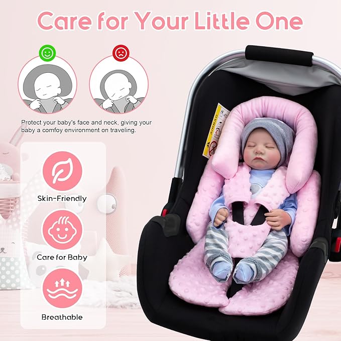 Infant Car Seat Insert with 3 Shoulder & Crocth Covers, Thickened Carseat Head and Body Support for Infant, Reversible Baby Car Seat Cushion for Boys Girls, Soft Mink Dot Newborn Insert for Preemie