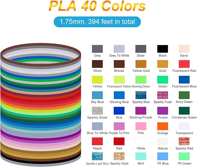40 Colors PLA 3D Pen Filament Refills Compatible with SCRIB3D MYNT3D PIKA3D 3D Pen Most 1.75mm 3D Prining Pens NOT FIT 3Doodler Start Pen