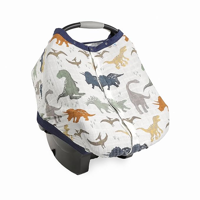 Little Unicorn Breathable Car Seat Canopy | Magnetic Closure Cover & Universal Fit | Protection & Privacy for Baby (Dino Friends)