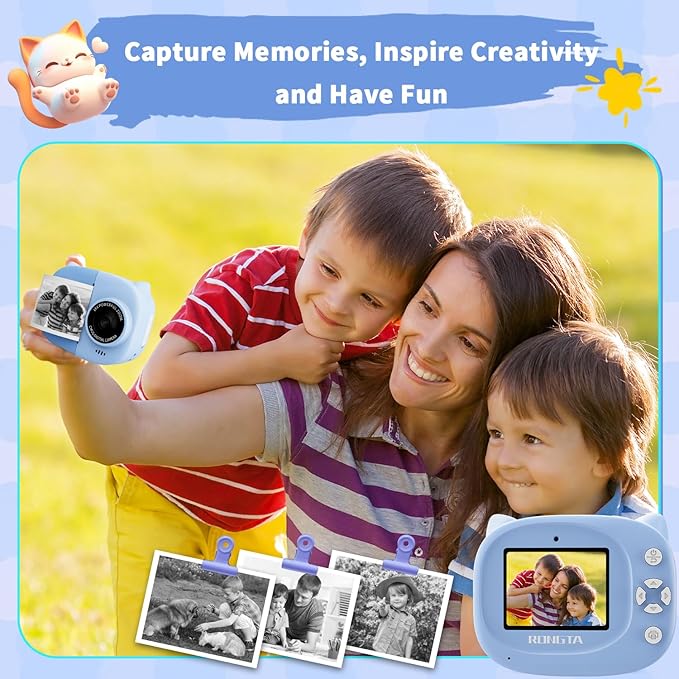 Rongta Kids Camera Instant Print, 1080P Kids Instant Cameras That Print Photos, Christmas Birthday Gifts for Boy Age 3-12, Video Camera Portable Toy for 3 4 5 6 7 8 9 10 Year Old Boy(Blue)