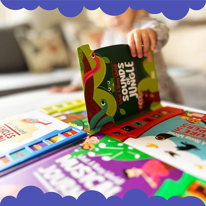 What A Noisy World - Sounds of Jungle - Auditory Interactive Books - Musical Toys for Toddlers 3-5 - Musical Book for Toddlers with 6 Different Sounds - Screen-Free Birthday Gifts