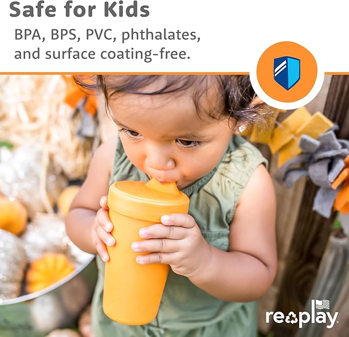 Re-Play Sippy Cups for Toddlers - 10 Oz. Reusable Spill Proof Cups for Kids, Dishwasher/Microwave Safe - Made in USA - Set of 3-3.13" x 6.25" - Beach Baby