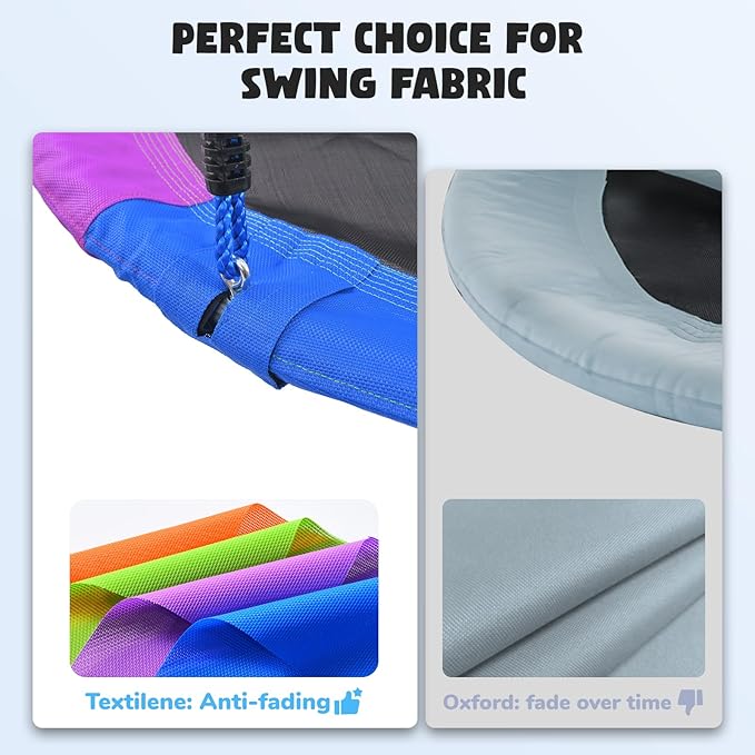 Hapfan 40" Saucer Tree Swing for Kids and Adults, Disc Round Swing for Kids Outdoor with Swivel, UV-Resistant Textilene Fabric, 700 lb Weight Capacity, 9.8 FT Hanging Straps, 2-Year Warranty (Rainbow)