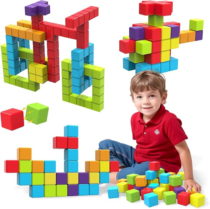 Magnetic Building Blocks, 1.65 inch Large Magnetic Stacking Cubes for Toddlers, Sensory & Montessori Toys for Boys & Girls 1 2 3 Years Old (36 PCS)