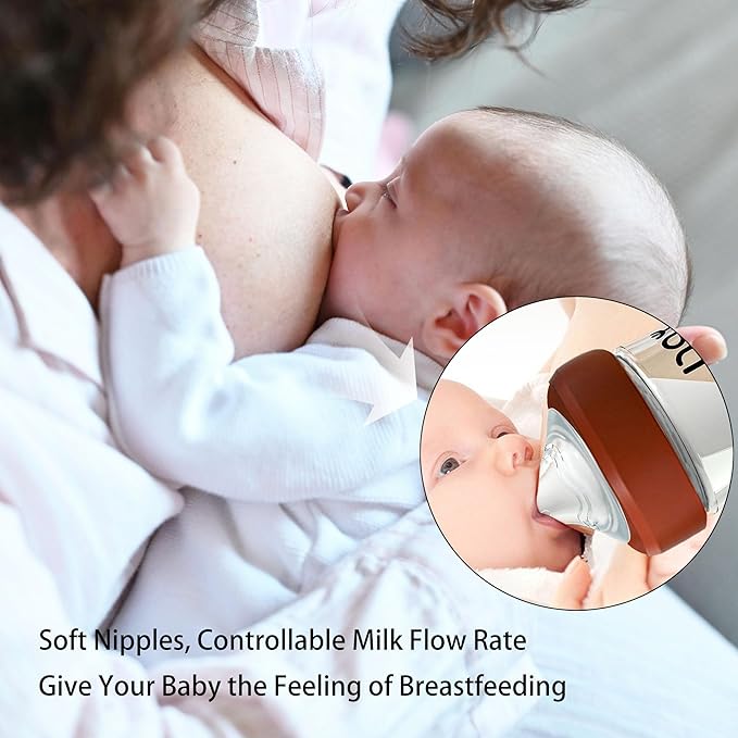 Natural Glass Baby Bottle for Breastfeeding Babies, 5.4oz Anti-Colic Baby Bottle with Natural Response Nipple(S), Clear, Wide Neck, 2 Pack, 1 Months+