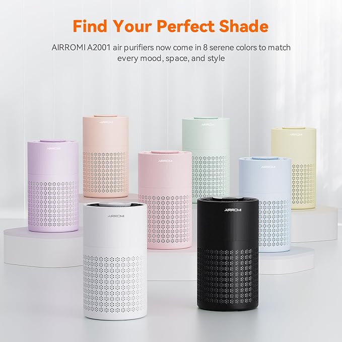 AIRROMI Air Purifier for Bedroom with HEPA 3-in-1 Filter, Pet Air Purifier for Home Cat Pee Smell, Covers Upto 990 Ft², Quiet 360°intake Air Cleaner for pet hair,allergies,Dust,Smoke A2001 Black