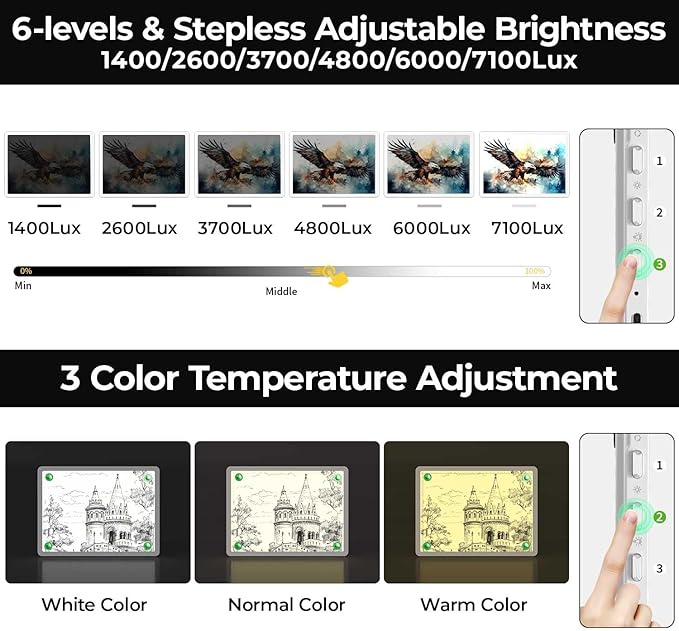 Zocelight Rechargeable A4 Light Pad with Built-in Stand,Super Bright Magnetic Light Box For Tracing,Wireless Diamond Art Light Board with Side Buttons,Light Table for Diamond Painting,Sketching(White)