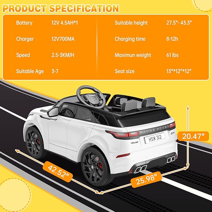 Kids Ride On Car with Remote, Licensed Land Rover Electric Car, Ride On Toys for Kids 3-8 with Mp3 Player, Rocking, Pull Rod
