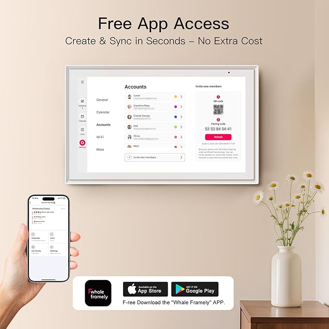 15.6 Inch Digital Calendar, Full HD Touchscreen Smart Planner for Family Schedules - Wall & Desk Mount, Great for Seamless Daily Planning & Household Organization, with LED Reminder Light