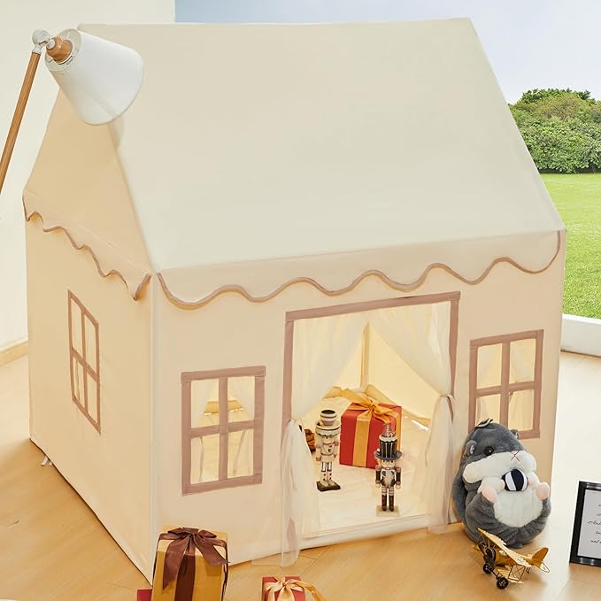 Playhouse Play Tent for Kids-Portable with Padded Mat, Star Lights, Carry Bag, Play Tent Indoor & Outdoor, Washable Kids Play House for Toddler