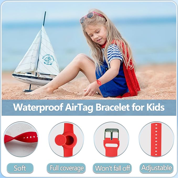 Waterproof Bracelet for AirTag Kids, Personalized Initial Letter Hidden Holder Compatible with Air Tag, Silicone Case for Airtag Adjustable Anti-Lost GPS Tracker for Toddler Child Elder, I