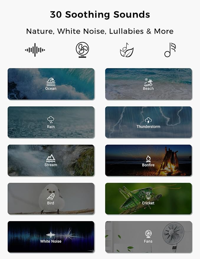 FOXFINE White Noise Machine, Portable Sound Machine with 30 Soothing Sounds, Timer, for Sleeping, Baby, Adults, Home & Travel, Blue