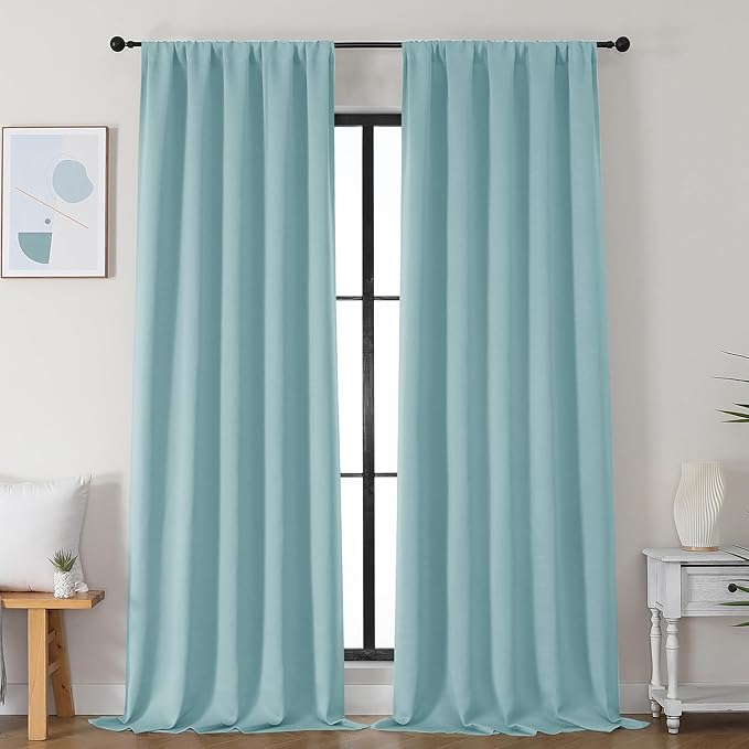 Simplebrand Aqua Blackout Curtains for Bedroom 96 Inches Long 2 Panels, Solid Thermal Insulated, Energy Saving Living Room Window Treatment Curtains Blackout Drapes, W50 x L96 Inch, Aqua