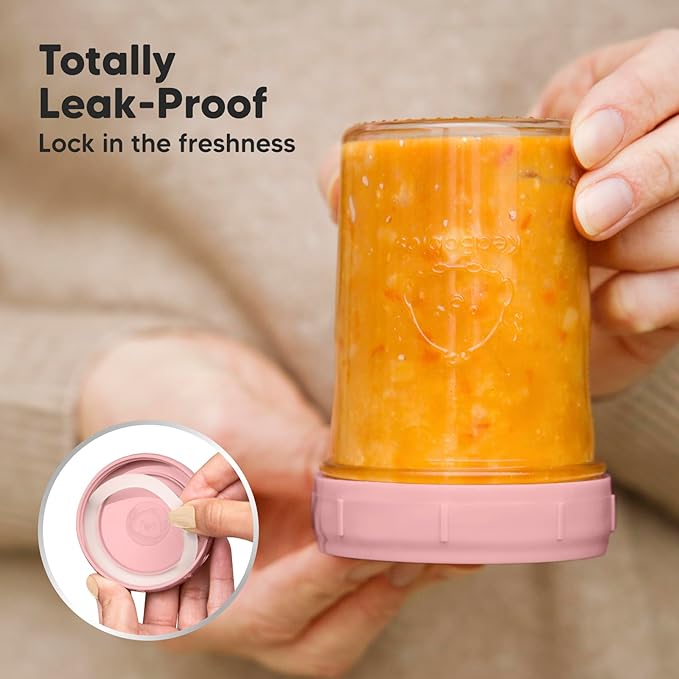 KeaBabies 4pk 8oz & 4pk 4oz Glass Baby Food Containers with Lids - Leak-Proof, Microwavable Small Glass Jars,Baby Purees & Toddler Snack Storage Containers,BPA-Free,Dishwasher & Freezer Safe(Roseate)