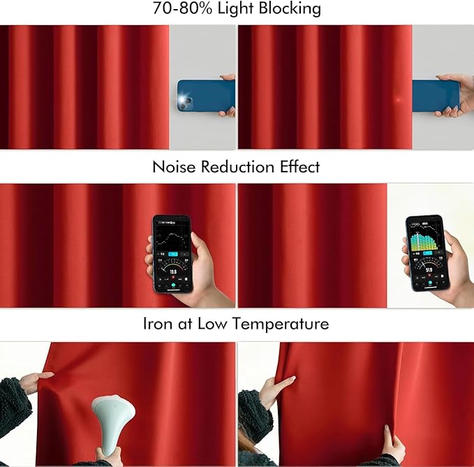 MIULEE Red Back Tab Blackout Curtains 102 Inch Long 2 Panels Set for Living Room Bedroom, Rod Pocket/Pinch Pleated Thermal Insulated Room Darkening Light Blocking Floor to Ceiling Drapes