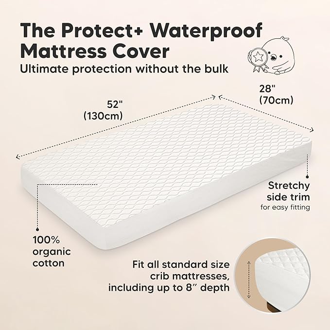 Waterproof Crib Mattress Protector Cover Fitted - 2-Pack Quiet Baby Crib Mattress Pad Sheets, 52" x 28" Soft Quilted Cotton Baby Sheet, Machine Washable, Easy Fit, Durable(Soft White/Mavy)